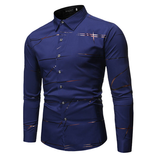 Men's Long-Sleeve Henley Shirt with Bronzing Print Design