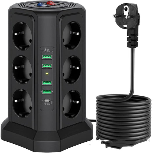 12-Outlet USB Tower Power Strip — Surge-Protected Vertical Socket - Image 2