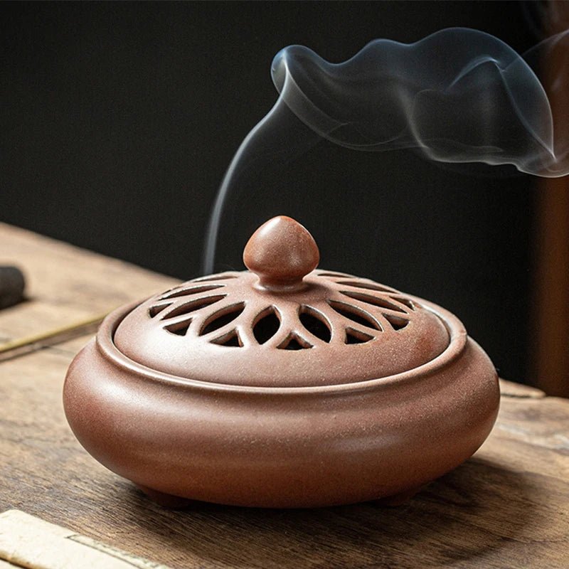 Ceramic Lotus Incense Burner with Enamel Finish