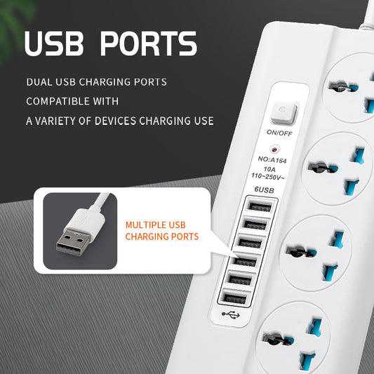 24-Socket USB Power Strip — Multi-Outlet Extension with 4 USB Ports - Image 2