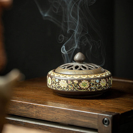 Ceramic Lotus Incense Burner with Enamel Finish