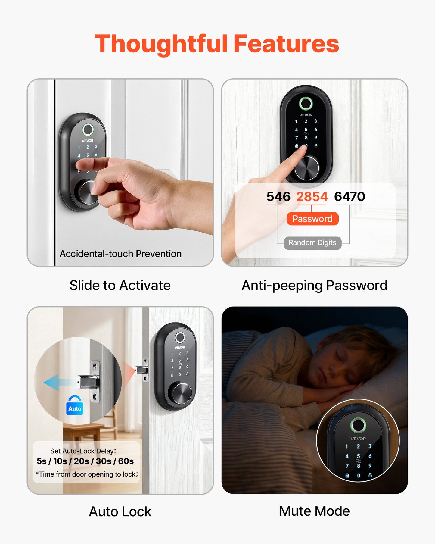 Fingerprint Door Lock, Electronic Biometric Deadbolt With Touchscreen, Auto Locking, One-Time Code, Anti-Peeking Password, Keyless Entry Door Lock With IC Cards, For Home, Apartment, Matte Black