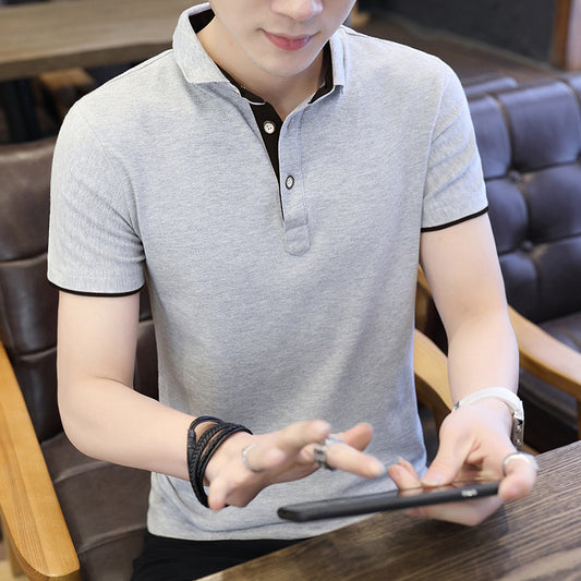 Men's Casual Patchwork Zipper Collar Polo Shirt