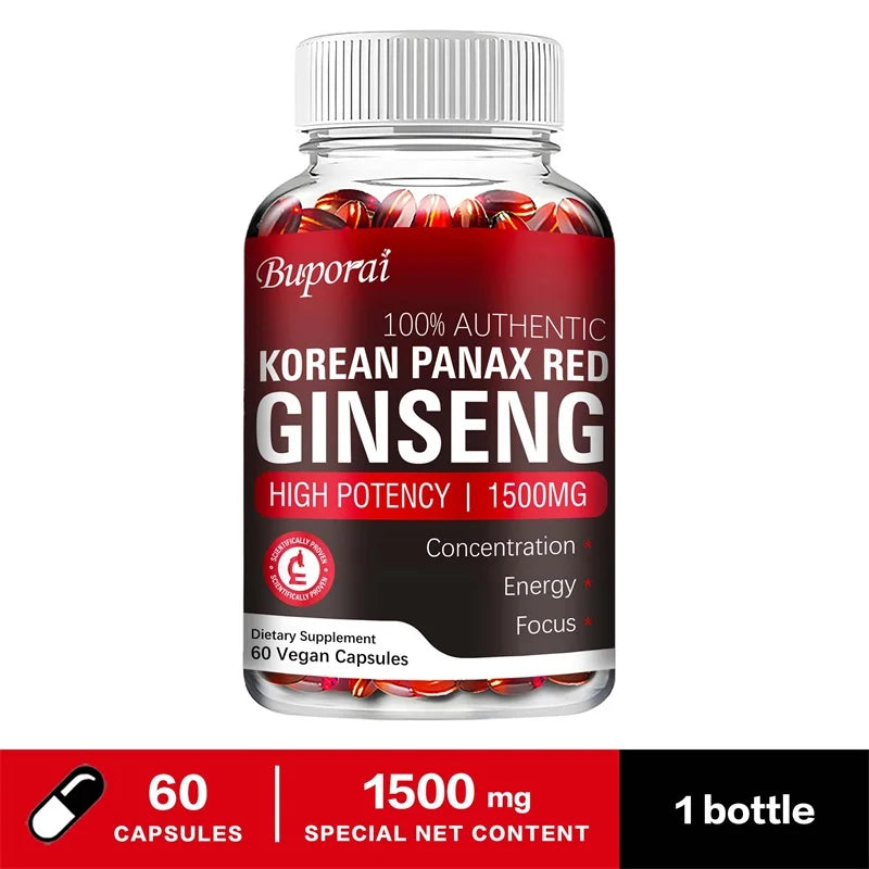 Korean Red Panax Ginseng Supplement - Increases Energy, Strength, Vitality, Performance and Focus