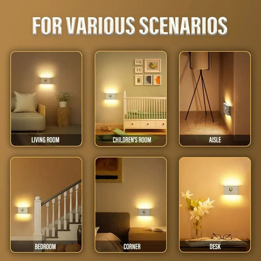 Motion Sensor LED Night Light Rechargeable Human Body Induction Wall Light Bedroom Corridor Cabinet Lamp 2 Sides Luminescence
