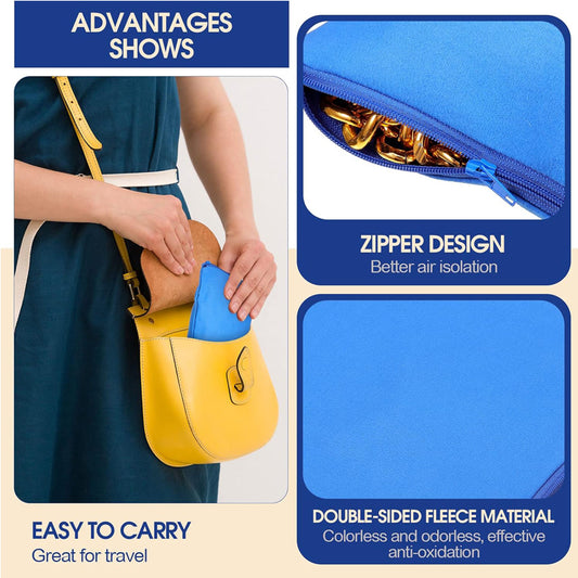 8 Pcs Navy Blue Zippered Silver Storage Bags 5.9 X 5.9 Inch