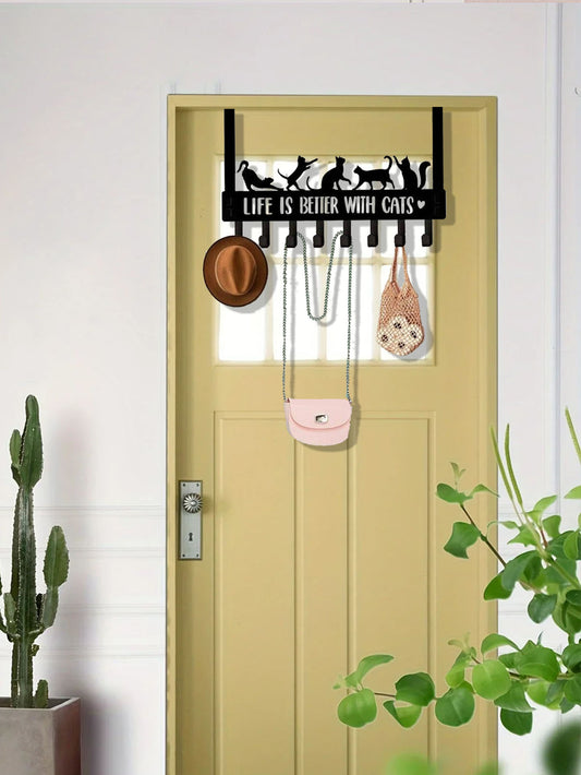 Over-The-Door Cat Organizer,8 Multi-Purpose Hooks For Wall Or Door, Home Storage