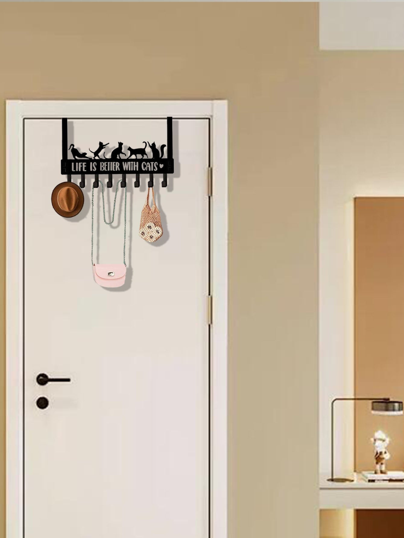 Over-The-Door Cat Organizer,8 Multi-Purpose Hooks For Wall Or Door, Home Storage