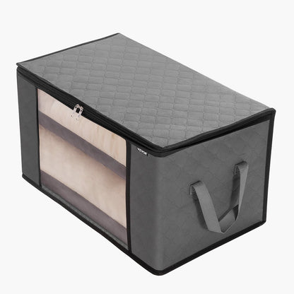 90L Large Storage Bags, 6 Pack Clothes Storage Bin, Foldable Closet Organizers Containers With Handle, Nov-woven Fabric Storage Bag For Clothing, Blanket, Comforter, Bed Sheet, Pillow Grey