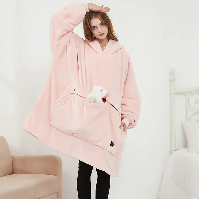 USB Heated Oversized Wearable Blanket Hoodie Ultra Soft Flannel & Wool (Unisex)
