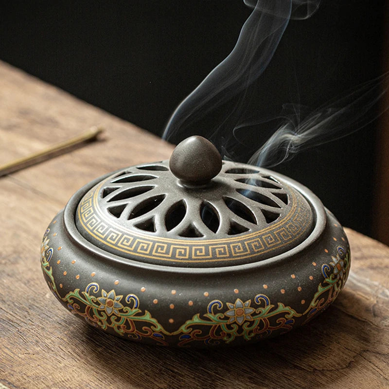 Ceramic Lotus Incense Burner with Enamel Finish