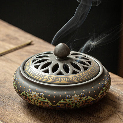 Ceramic Lotus Incense Burner with Enamel Finish