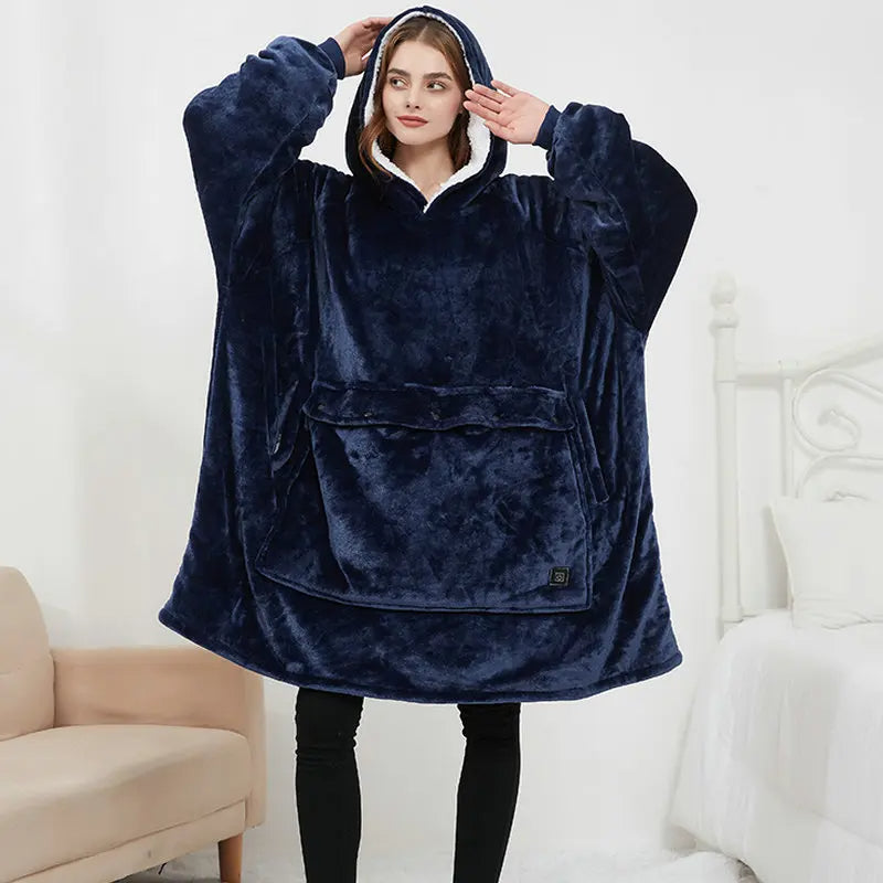 USB Heated Oversized Wearable Blanket Hoodie Ultra Soft Flannel & Wool (Unisex)