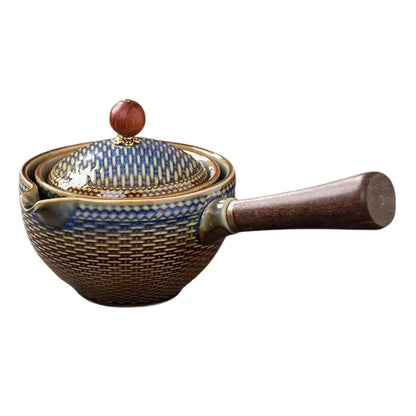 Ceramic Rotating Teapot Set with Spill-Free Pouring