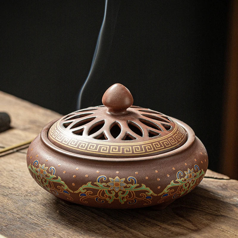 Ceramic Lotus Incense Burner with Enamel Finish