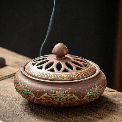 Ceramic Lotus Incense Burner with Enamel Finish