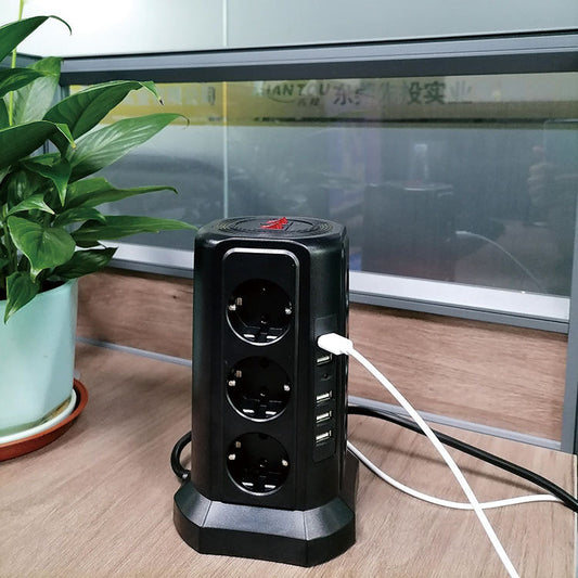12-Outlet USB Tower Power Strip — Surge-Protected Vertical Socket