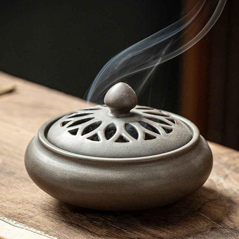 Ceramic Lotus Incense Burner with Enamel Finish