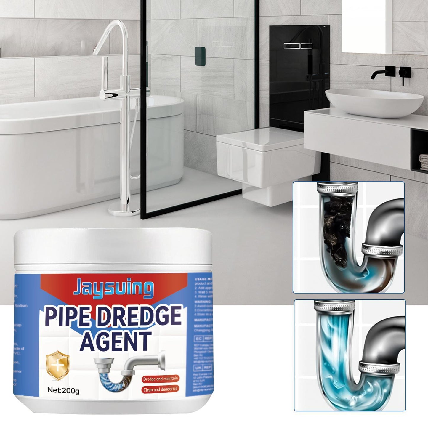 Jiesuin Pipe Dredging Agent, Kitchen And Bathroom Sewer Blockage Cleaning Stain Deodorizing Cleaner