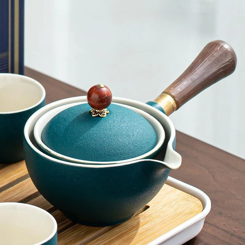 Ceramic Rotating Teapot Set with Spill-Free Pouring