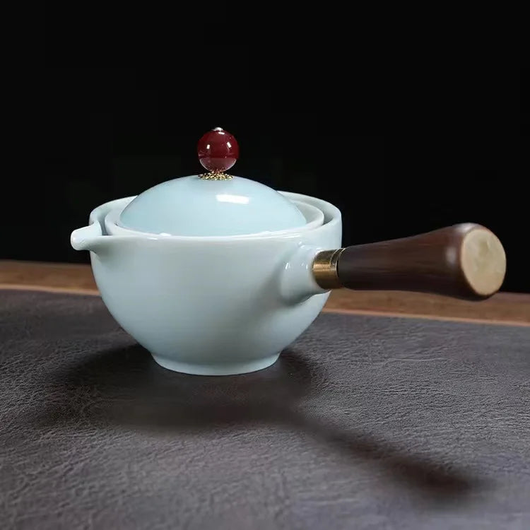 Ceramic Rotating Teapot Set with Spill-Free Pouring