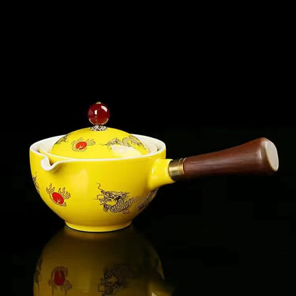 Ceramic Rotating Teapot Set with Spill-Free Pouring