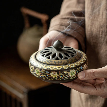 Ceramic Lotus Incense Burner with Enamel Finish