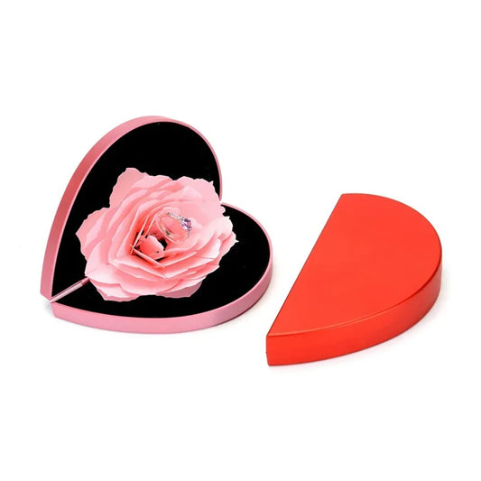 3D Heart-Shaped Rose Ring Box Set