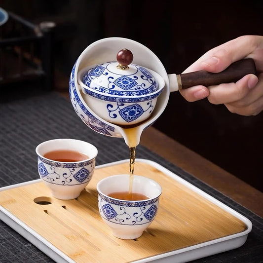 Ceramic Rotating Teapot Set with Spill-Free Pouring