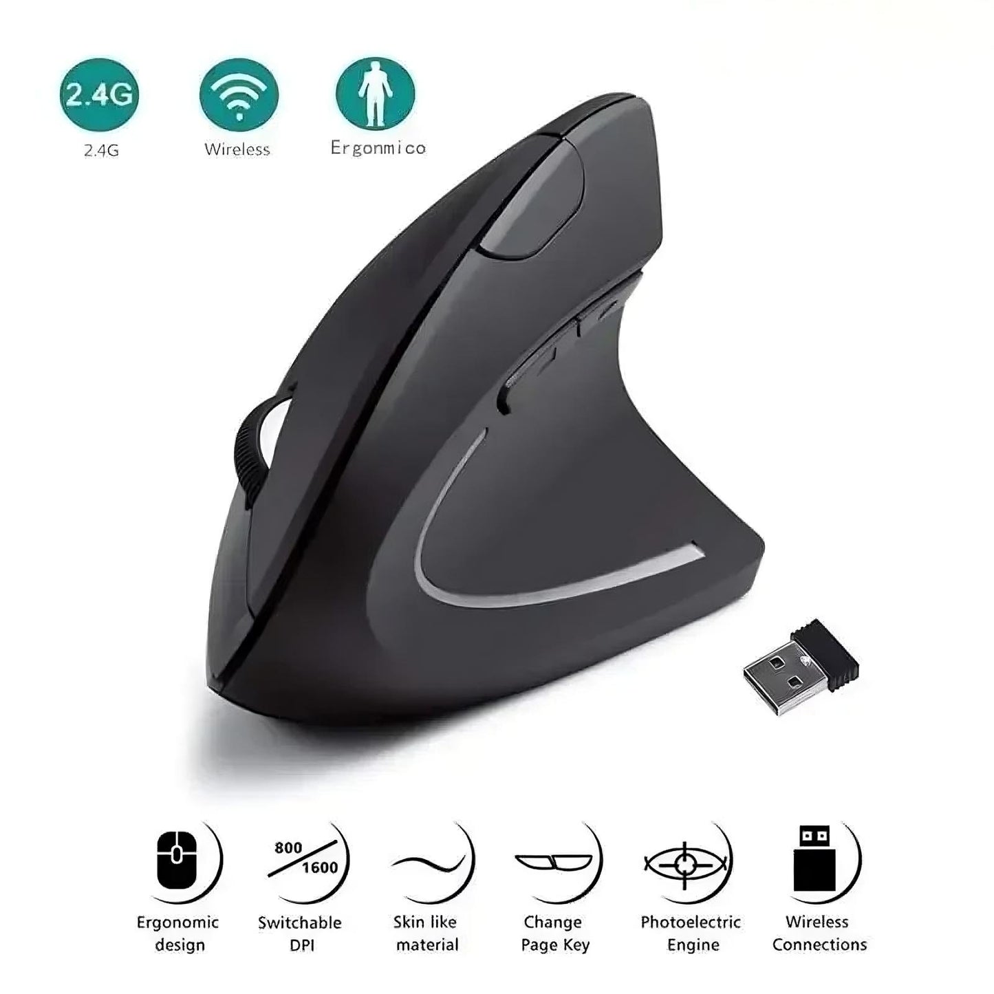 Ergonomic Vertical Wireless Mouse Carpal Tunnel Prevention & 2.4G Precision Office Mouse
