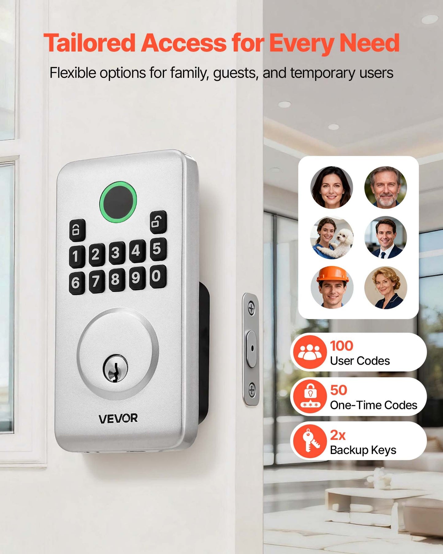 Keyless Entry Door Lock, Electronic Deadbolt With Customizable User Codes, Pioneering Easy-Grip Design, Keyed Entry, Auto Lock, Anti-Peeking Password, Backlit Keypad, For Home, Apartment, Silver