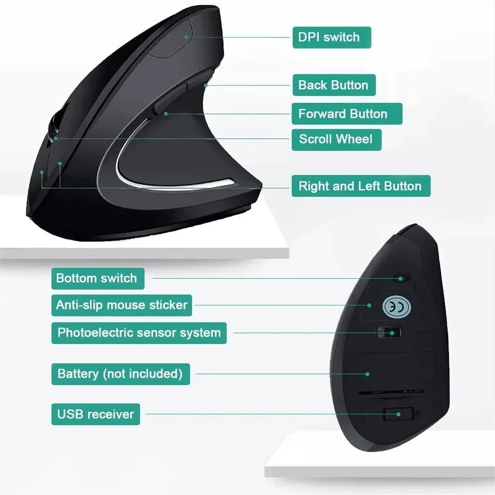 Ergonomic Vertical Wireless Mouse Carpal Tunnel Prevention & 2.4G Precision Office Mouse