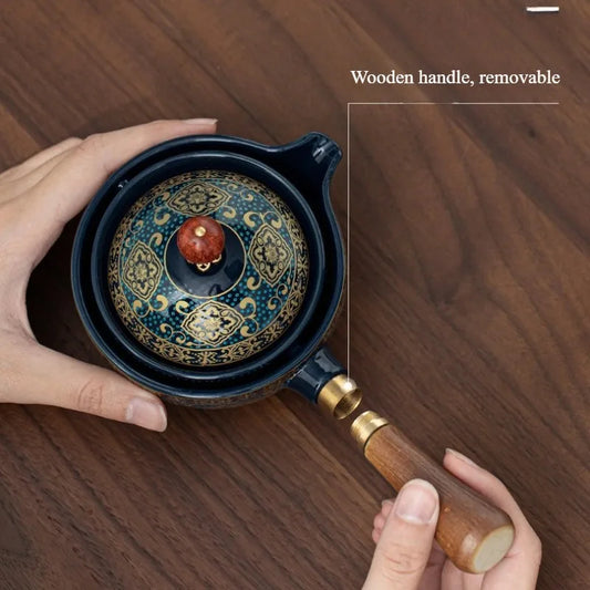 Ceramic Rotating Teapot Set with Spill-Free Pouring