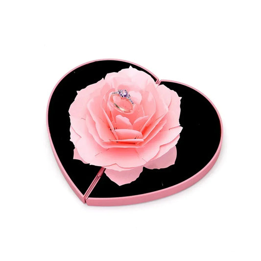 3D Heart-Shaped Rose Ring Box Set