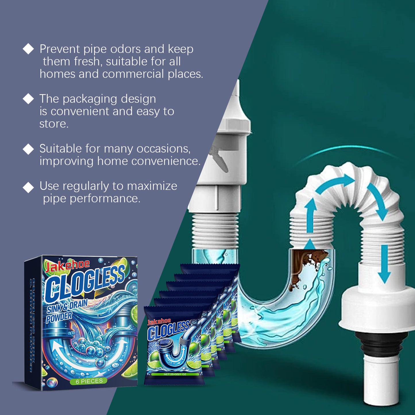 Jakehoe Drain Cleaning Powder Boxed Kitchen And Toilet Drain Pipe Deodorizing And Oil Stain Blocking Cleaning Powder