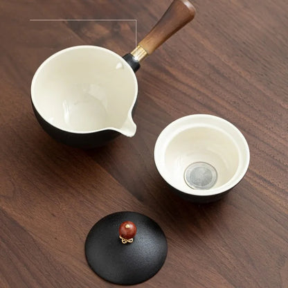 Ceramic Rotating Teapot Set with Spill-Free Pouring