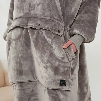 USB Heated Oversized Wearable Blanket Hoodie Ultra Soft Flannel & Wool (Unisex)