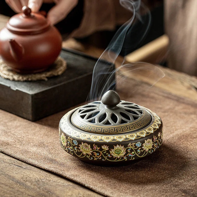 Ceramic Lotus Incense Burner with Enamel Finish