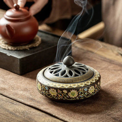 Ceramic Lotus Incense Burner with Enamel Finish