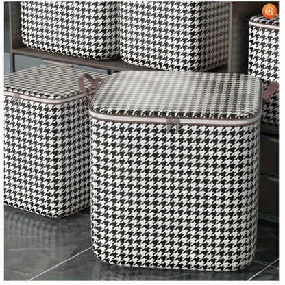 3pcs Mixed Set,100L 140L 180L,Stylish Foldable Zippered Storage Bags, Travel Organizer,Large Capacity, Portable, Moisture-Proof Non-Woven Fabric Solution, Houndstooth Print