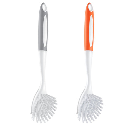 Dish Brush, 4 Pack Kitchen Scrub Brushes With PP Handle, Dish Cleaning Brushes With Curved Bristles, Ideal For Pots, Pans, Sink And Stove, 2 Gray  2 Orange