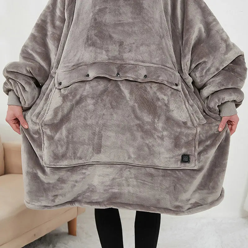 USB Heated Oversized Wearable Blanket Hoodie Ultra Soft Flannel & Wool (Unisex)