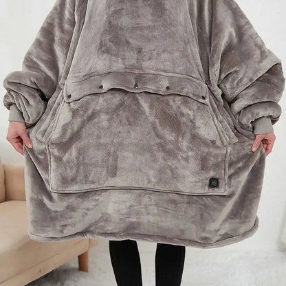 USB Heated Oversized Wearable Blanket Hoodie Ultra Soft Flannel & Wool (Unisex)
