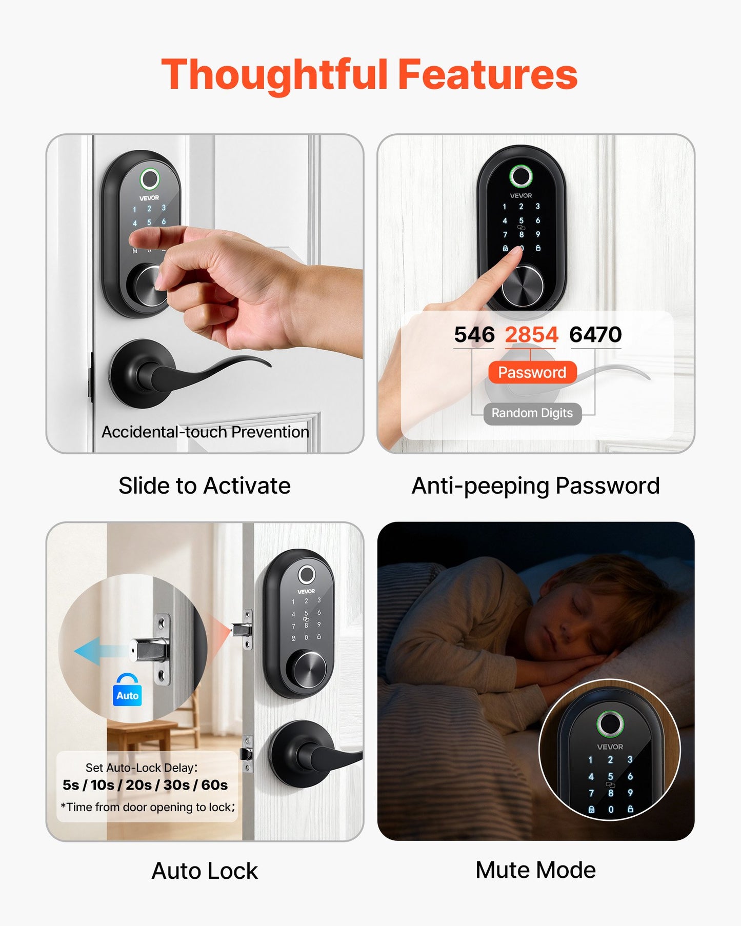 Fingerprint Door Lock Set, Electronic Biometric Deadbolt Keyless Entry Door Lock With Handle, Touchscreen, Auto Locking, One-Time Code, Anti-Peeking Password, IC Cards, For Home, Matte Black