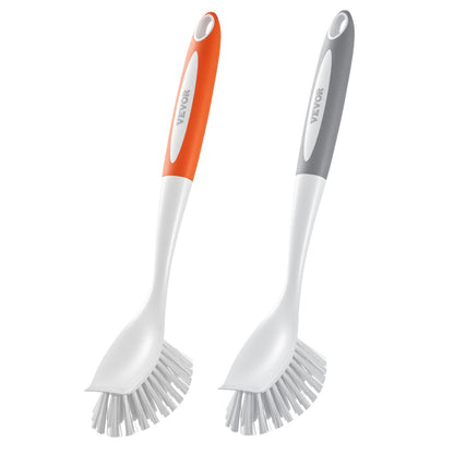 Dish Brush, 4 Pack Kitchen Scrub Brushes With PP Handle, Dish Cleaning Brushes With Curved Bristles, Ideal For Pots, Pans, Sink And Stove, 2 Gray  2 Orange