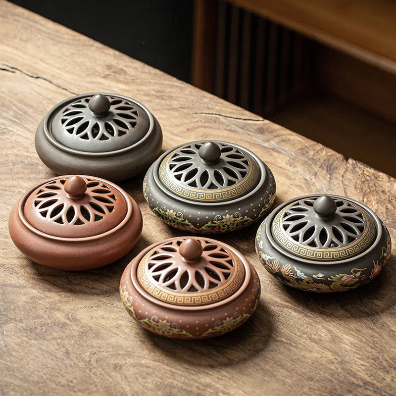 Ceramic Lotus Incense Burner with Enamel Finish