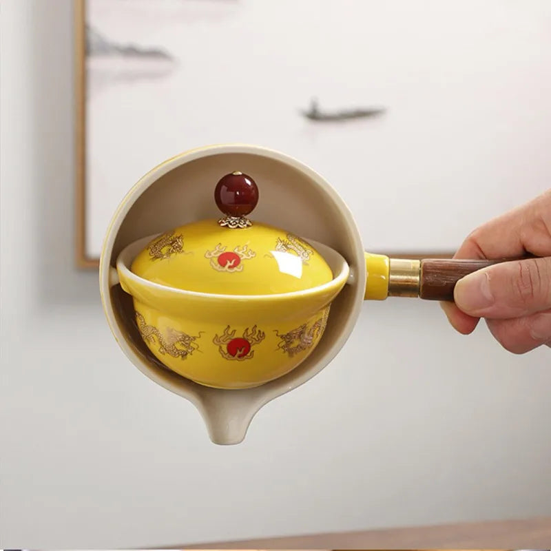 Ceramic Rotating Teapot Set with Spill-Free Pouring