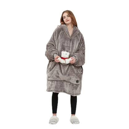 USB Heated Oversized Wearable Blanket Hoodie Ultra Soft Flannel & Wool (Unisex)