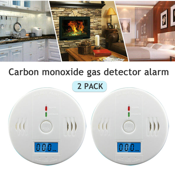2-Pack Carbon Monoxide Detector - High-Accuracy Battery Operated CO Alarm with LCD Display & 85dB Siren