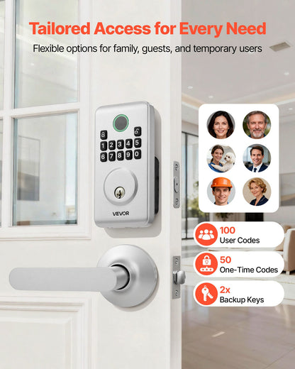 Keyless Entry Door Lock With Handle Set, Electronic Keypad Deadbolt With Lever Handles, Pioneering Easy-Grip Design, Customizable User Codes, Keyed Entry, Auto Lock, Anti-Peeking, Silver